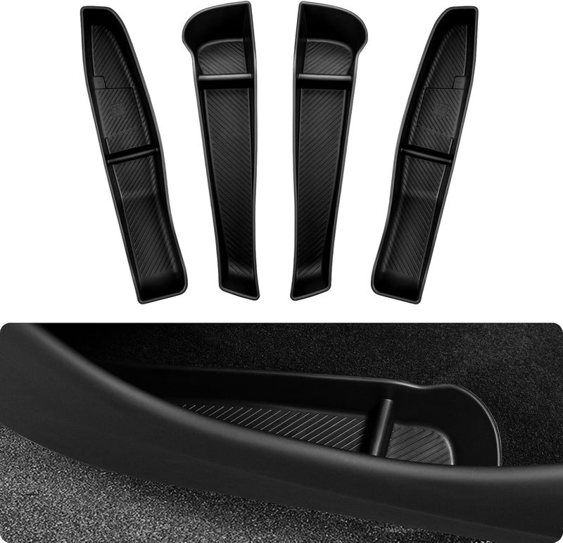 Basenor 2026 Tesla Model Y Juniper Door Side Storage Box, (Emergency Button Safety) Door Side Pocket Organizer Tray, Waterproof TPE Front & Rear Slot Pocket Liners for 2025 2026 Model Y Juniper - Image 1